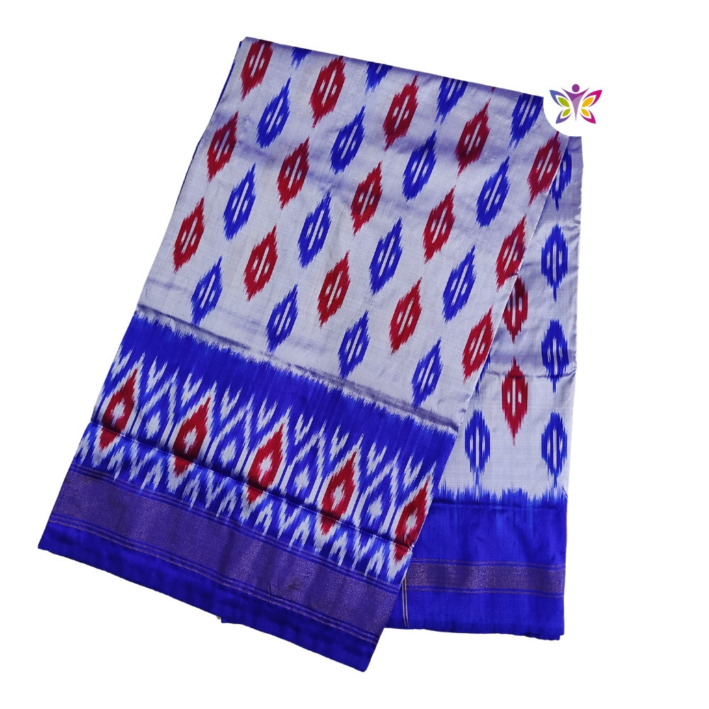 Grey and Royal Blue ikkat silk saree