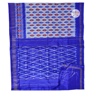 Grey and Royal Blue ikkat silk saree