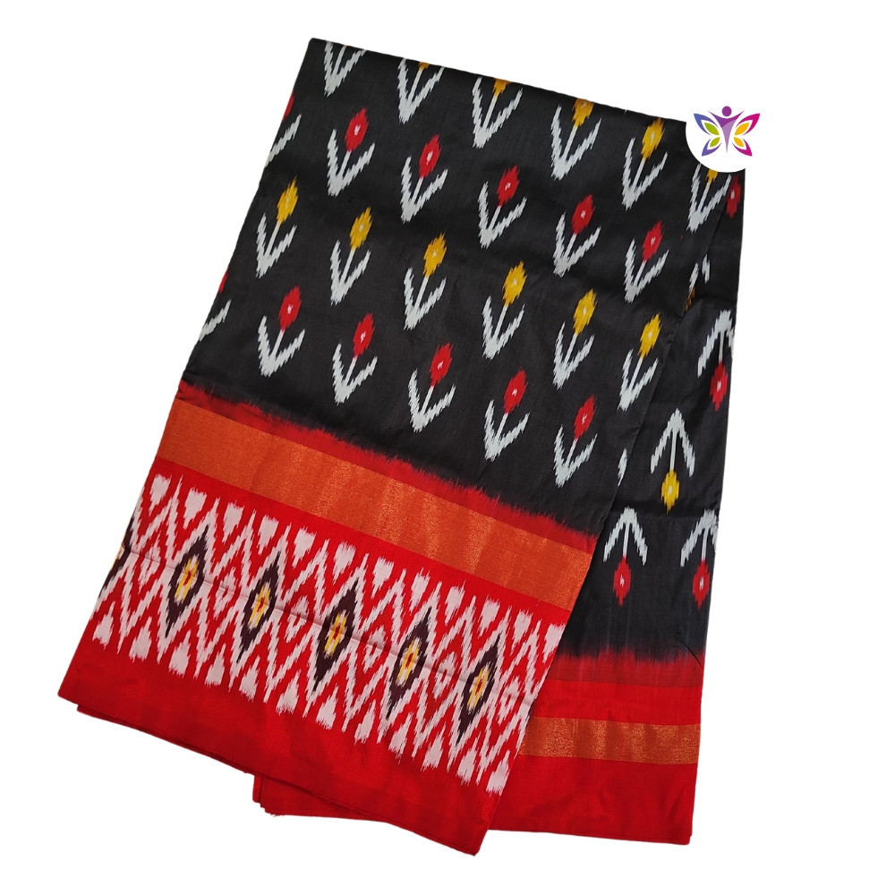 Black and Red ikkat silk saree