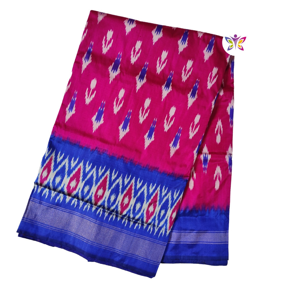 Pink and Royal Blue ikkat silk saree