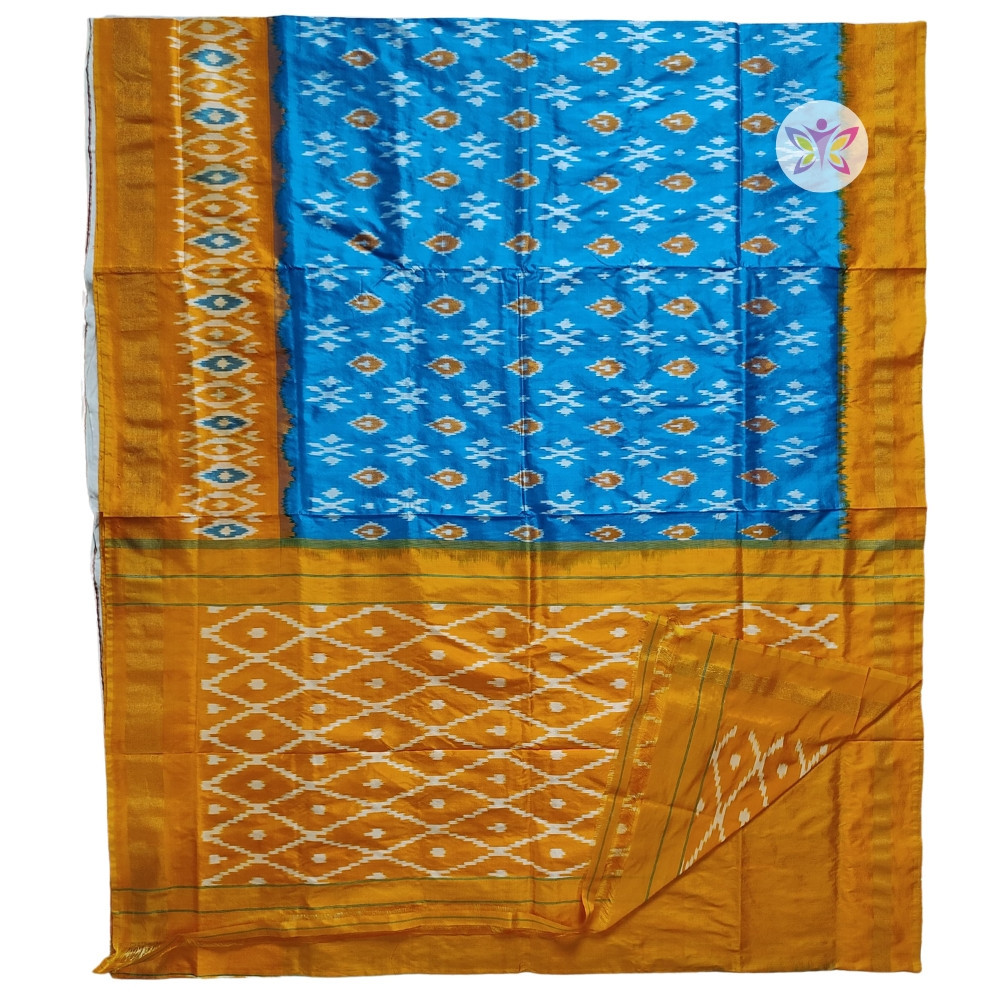 Sky Blue and Mustard Pochampally Ikkat Silk Saree