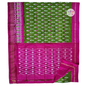 Olive green and Pink Pochampally Ikkat Silk Saree