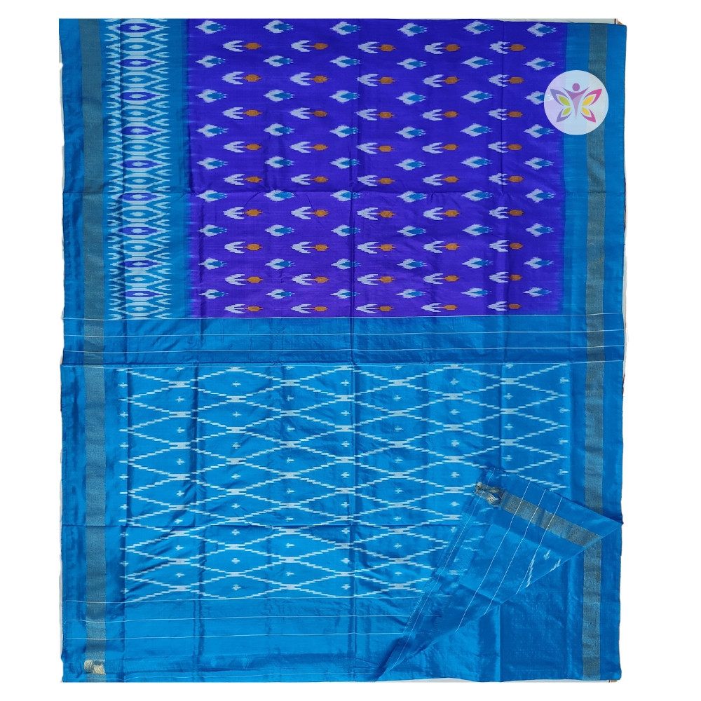 Royal Blue and Sky Blue ikkat silk saree