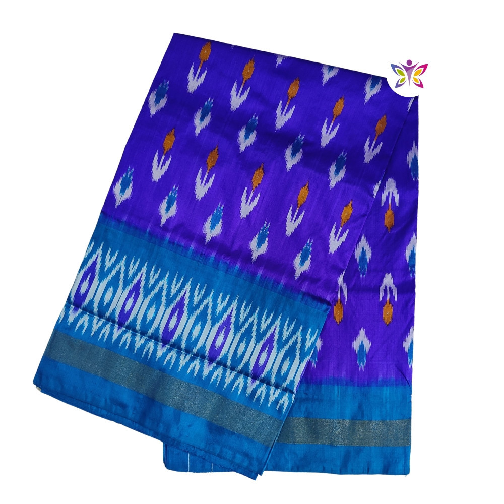 Royal Blue and Sky Blue ikkat silk saree