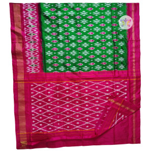 Green and Pink ikkat silk saree