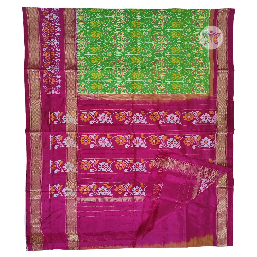 Parrot Green and Pink POCHAMPALLY IKKAT SAREE