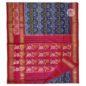 Navy Blue and Pink POCHAMPALLY IKKAT SAREE