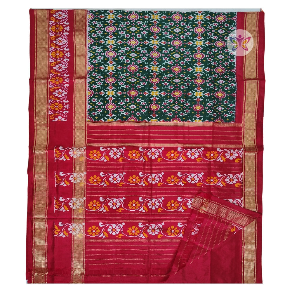 Dark Green and Red POCHAMPALLY IKKAT SAREE