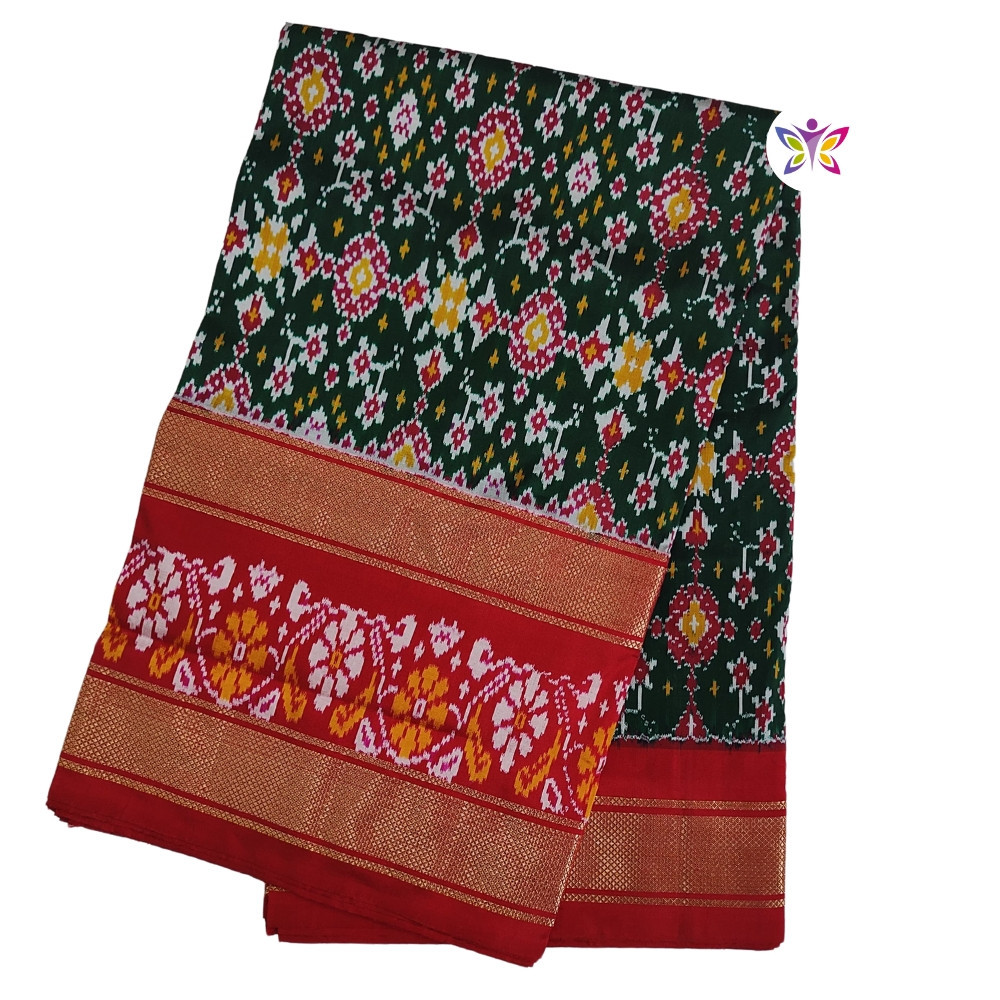 Dark Green and Red POCHAMPALLY IKKAT SAREE