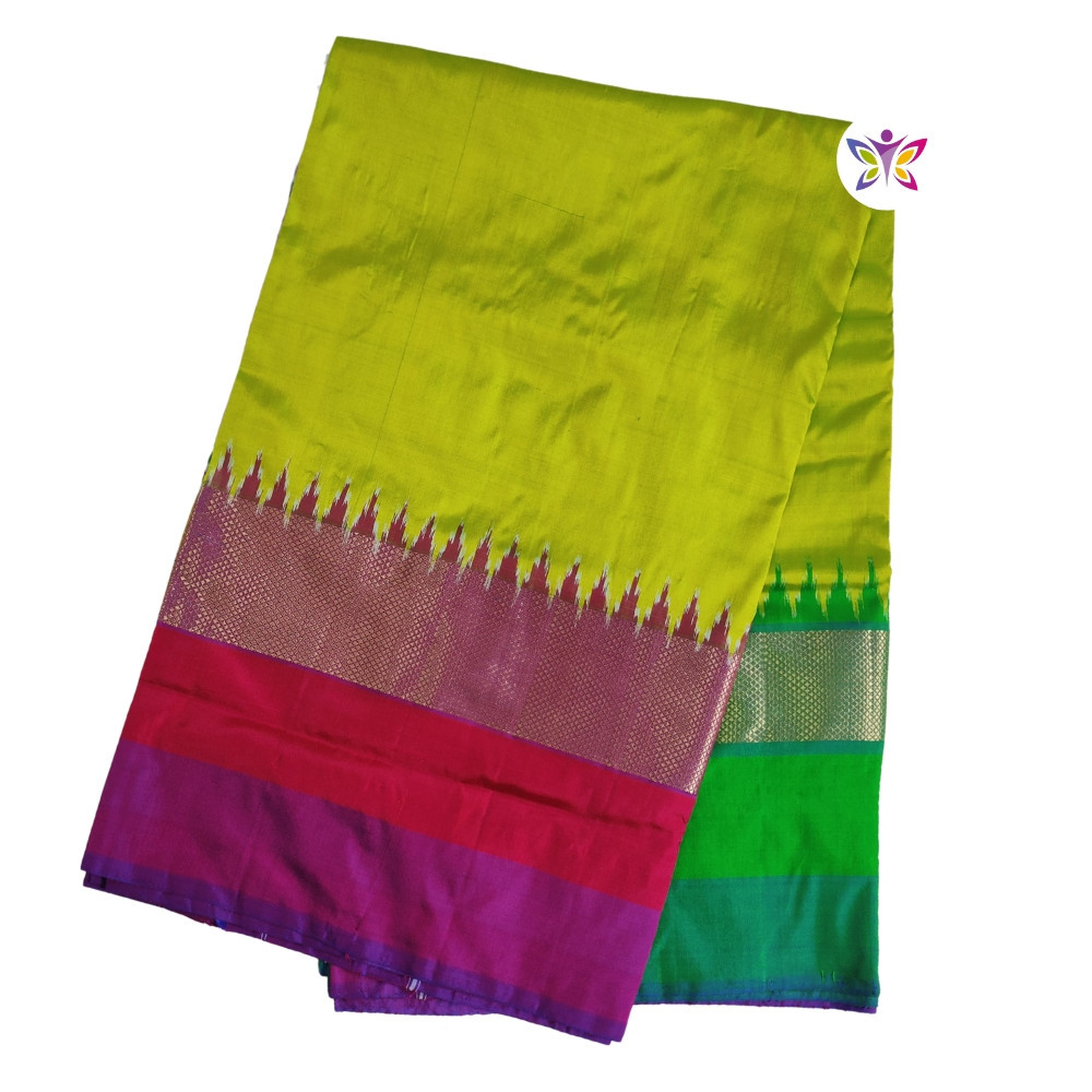 Parrot Green Ganga Jamuna Pochampally IKKAT SILK SAREE