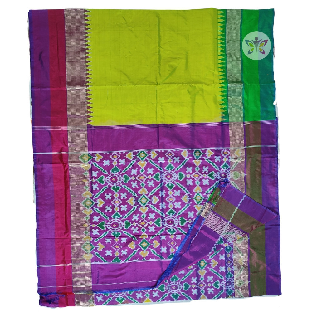 Parrot Green Ganga Jamuna Pochampally IKKAT SILK SAREE