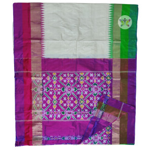 Half White Ganga Jamuna Pochampally IKKAT SILK SAREE