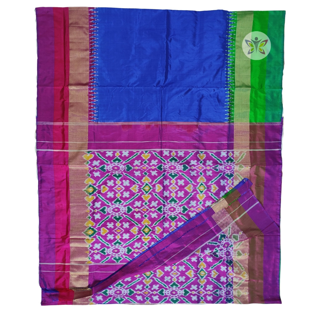 Royal Blue Ganga Jamuna Pochampally IKKAT SILK SAREE