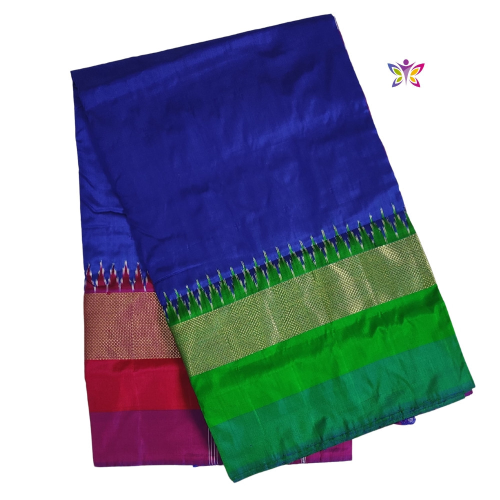 Royal Blue Ganga Jamuna Pochampally IKKAT SILK SAREE