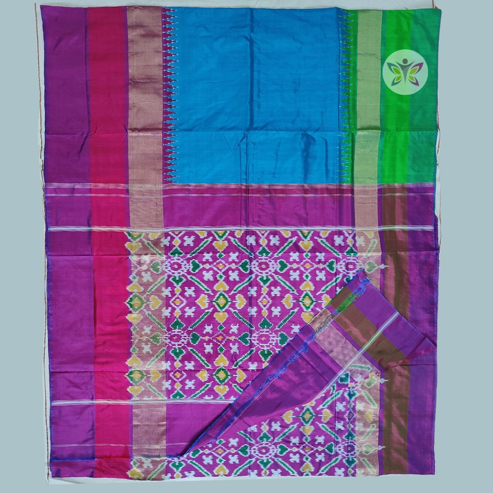 Sky Blue Ganga Jamuna Pochampally IKKAT SILK SAREE