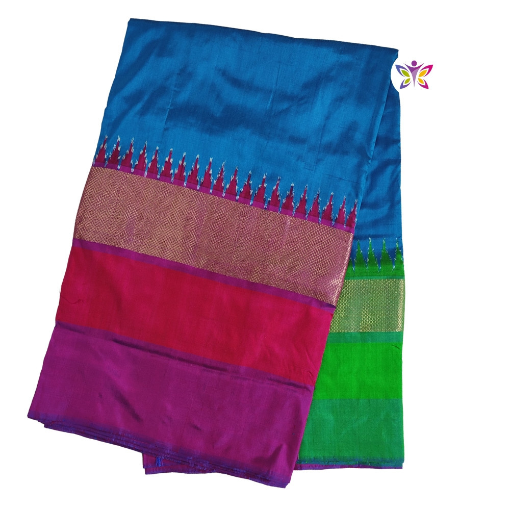 Sky Blue Ganga Jamuna Pochampally IKKAT SILK SAREE