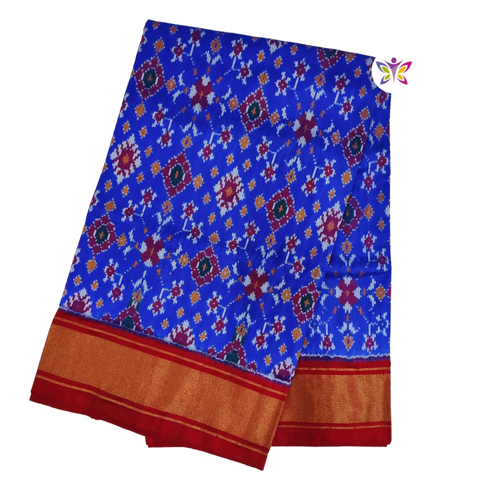 Royal Blue and Red POCHAMPALLY IKKAT SILK SAREE