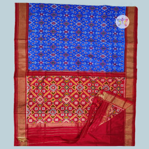 Royal Blue and Red POCHAMPALLY IKKAT SILK SAREE