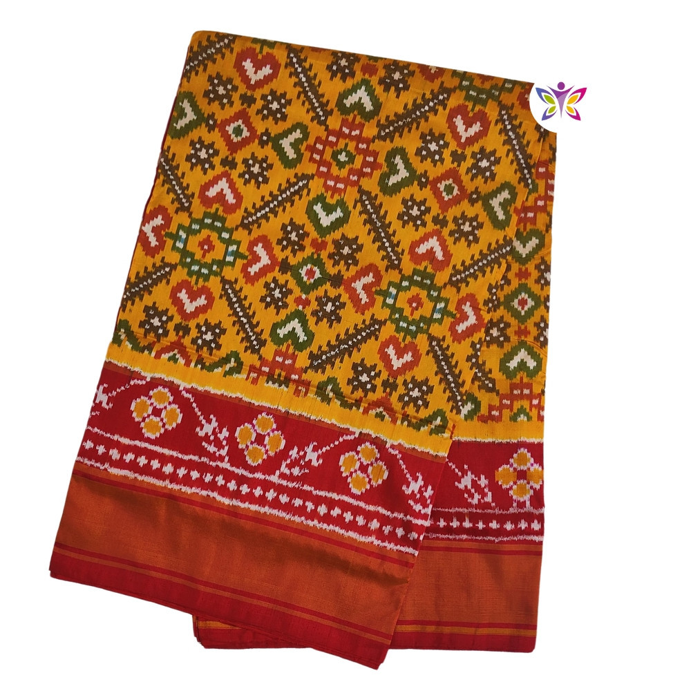 Musturd Yellow and Red POCHAMPALLY IKKAT SILK SAREE