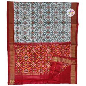 White and Red POCHAMPALLY IKKAT SILK SAREE